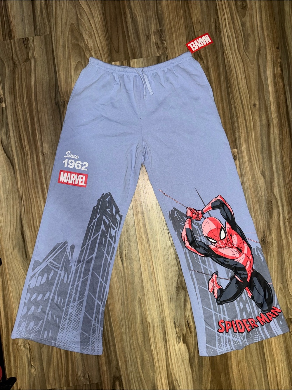 NWT Women’s Blue Marvel Baggy Spiderman Sweatpants With Graphic